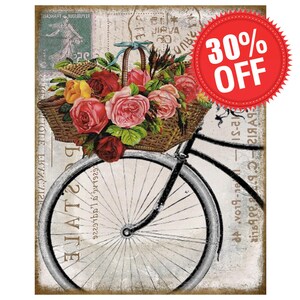 Placa de cartão postal de bicicleta francesa, acessório de guirlanda de bicicleta floral, placa de metal country francesa, placa chique e surrada, placa de cartão postal de Paris, roda de bicicleta