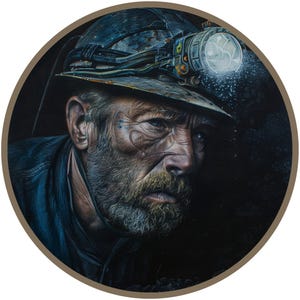 coal miner portrait metal wreath sign, working in the coal mine wreath attachment, man with a dirty coal face wall art