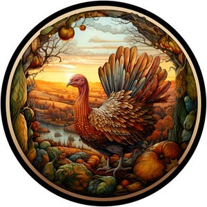 majestic realistic turkey looking over field Thanksgiving wreath sign