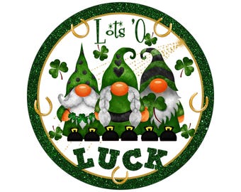 Goldene Hufeisen-Kranzdekoration mit Zwergenmotiven | Rundes Metallschild zum St. Patrick's Day für Kränze | Glücksbringer für die Tür