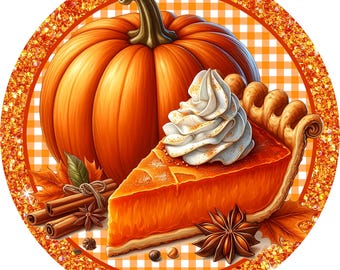 Enseigne d'automne tarte au potiron, décoration de cuisine pour Thanksgiving, couronne d'automne confortable, art de la tarte à la ferme, accroche-porte automne doux