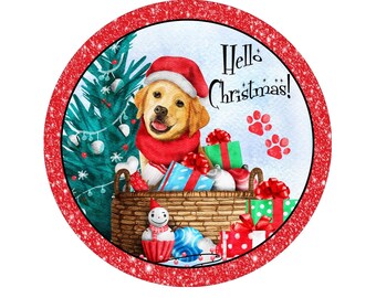 hello Christmas  dog Christmas wreath sign, sign for Christmas, sign for dog lover, sign for December