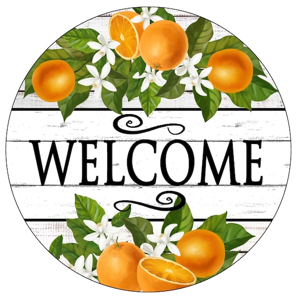 Welcome wreath sign with oranges, oranges wreath attachment, summer orange decor, sweet orange sign, citrus door hanger, kitchen citrus sign