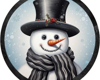 Traditional Snowman Sign with Black Top Hat Christmas Decor, Snowman Wall Art, Holiday Winter Wreath, Christmas Door Decor