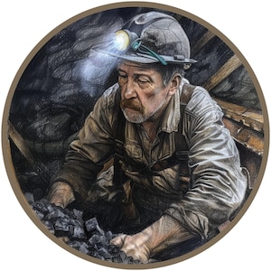 coal miner portrait metal wreath sign, working in the coal mine wreath attachment, man with a dirty coal face wall art