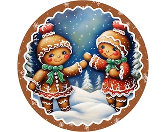 gingerbread boy and gingerbread girl merry Christmas sign for front door, gingerbread wreath sign, sign for December