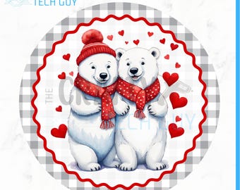 Polar Bear Couple Valentine Round Wreath Sign