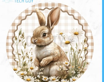 Neutral Bunny & Daisies Spring Wreath Sign