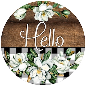 rustic hello southern magnolia wreath sign, woodgrain country magnolia wreath attachment, southern magnolia hello wall art