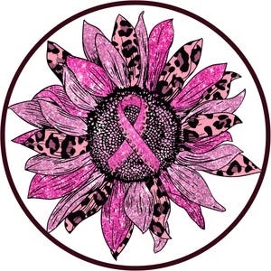 Letrero de corona de girasol rosa con estampado de leopardo para concienciar sobre el cáncer de mama, letrero para concientizar, letrero para octubre