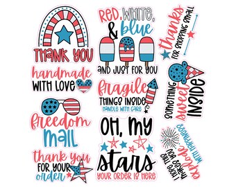 pop patriotic shipping stickers, 4th of July box stickers, USA themed shipping labels