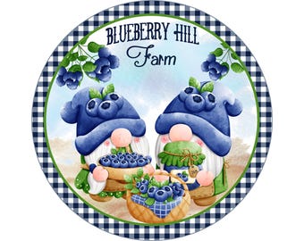 Kransskylt med Blueberry Hill-motiv | Rund metallskylt för kransar i lantkök | Nyckfull dörrhängare/kranstillbehör