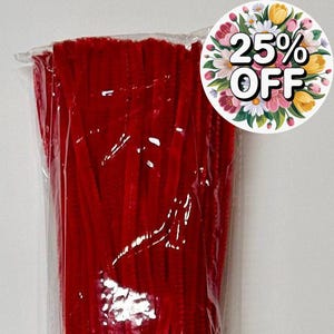 20" red chenille stem for wreath making, 20 inch red pipe cleaner for crafting, 100 pack