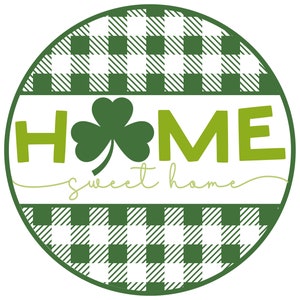 farmhouse welcome green buffalo check wreath sign, four leaf clover sign, sign for March, sign for luck