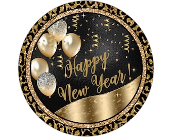 happy new year's day balloons wreath sign, sign for January, sign for New Year