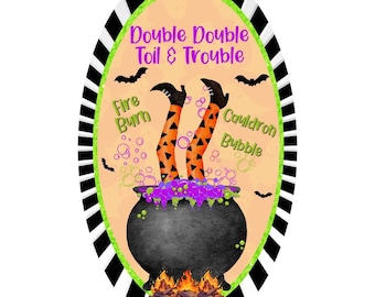 Jambes de sorcière dans un chaudron d'Halloween | Décoration double double labeur | Oeuvre d'art murale sorcière ovale | Décorations d'Halloween effrayantes pour la maison