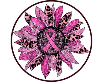 breast cancer awareness leopard print pink sunflower wreath sign, sign for awareness, sign for October