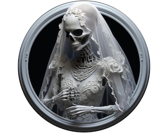 3D-Skelettbraut-Kranzschild | Rundes Metallschild für Halloween-Hochzeiten | Gruseliger Türhänger