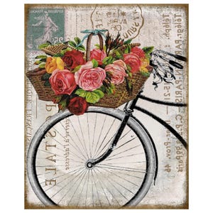 Cartello da cartolina per bicicletta francese, ghirlanda floreale per bicicletta, cartello in metallo di campagna francese, cartello shabby chic, cartello da cartolina di Parigi, ruota di bicicletta