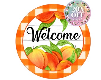 Peach Welcome Wreath Sign: Summer Citrus Door Hanger