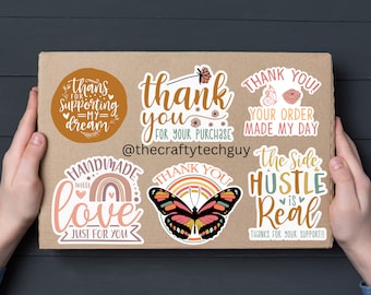 boho style happy mail package labels, custom thank you box stickers, boho rainbow and flowers stickers