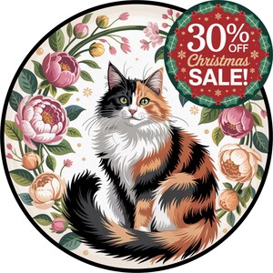 Placa floral de gato malhado, acessório para guirlanda de gato, decoração para porta de gatinho, presente de metal para amantes de gatos, placa floral para casa de gato, placa sublimada para gato