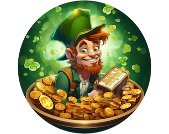 Schild für den St. Patrick's Day-Kranz mit Koboldmotiv | Rundes Metallschild „Goldtopf“ für Kränze | Türhänger-Aufsatz