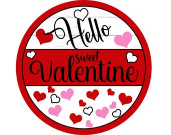 Valentinstag-Türschild mit roten und weißen Herzen | Romantisches rundes Metallschild für Kränze | Türhänger für Februar