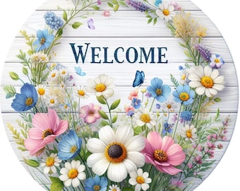 Wildflower Welcome Sign, Rustic Floral Door Hanger, Farmhouse Entryway Decor, Country Porch Sign, Shiplap Welcome Wall Sign