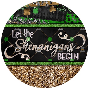 St Patrick's Day wreath sign, gold glitter Saint Patrick's day sign, shamrock metal sign,