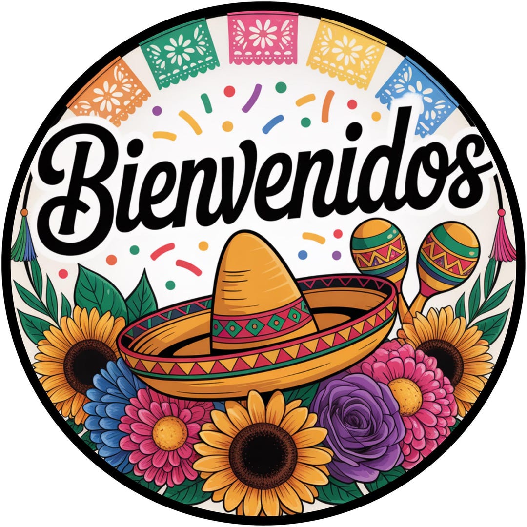 Bienvenidos Fiesta Sign, Mexican Welcome Wall Art, Colorful Sombrero ...
