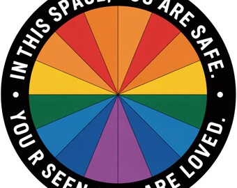 You Are Safe Pride Wreath Sign | Rainbow Equality Round Metal Sign for Wreaths | Affirming Door Hanger Wreath Attachment