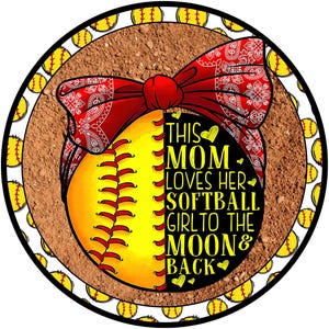 girl&#39;s softball mom wreath sign, softball mom sign, yellow and red stitch softball wall decoration, red bandana softball wreath attachment