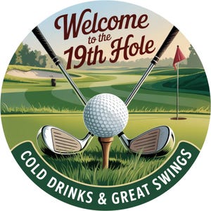19e hole golfbord voor bar, grappig decor golfer voor man Cave, bord golfkar bar, cadeau golfliefhebber, koude dranken golfmuurkunst