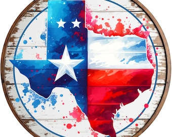 Texas Flag Wreath Sign, Texas State Metal Sign, Watercolor Texas Decor, Patriotic Wreath Insert, Rustic Texas Home Sign