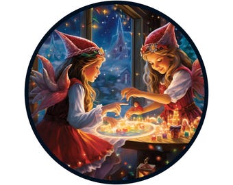 Weihnachts-Feen-Elfen-Kranzschild | Verspieltes rundes Metallschild für Kränze | Winterlicher Türhänger