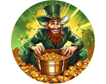 Schild für den St. Patrick's Day-Kranz mit Koboldmotiv | Rundes Metallschild „Goldtopf“ für Kränze | Türhänger-Aufsatz