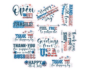 distressed patriotic shipping stickers, 4th of July box stickers, USA themed shipping labels