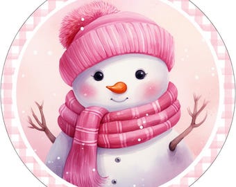 Pink Gingham Snowman Sign, Winter Wonderland Decor, Cute Christmas Snowman, Pink Holiday Decor, Snowman Wall Art, Christmas Home Decor