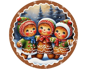 gingerbread friends merry Christmas sign for front door, gingerbread wreath sign, sign for December