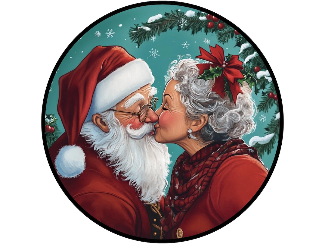 Santa and Mrs. Claus Kissing Sign, Romantic Christmas Decor, Holiday ...