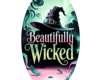 Beautifully Wicked Sign, Witch Hat Halloween Decor, Glam Witch Door Sign, Gothic Wreath Attachment, Sublimated Vertical Metal Sign