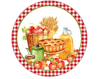 Fall Apple Pie Wreath Sign | Rustic Apple Kitchen Round Metal Sign for Wreaths | Autumn Door Hanger Wreath Attachment