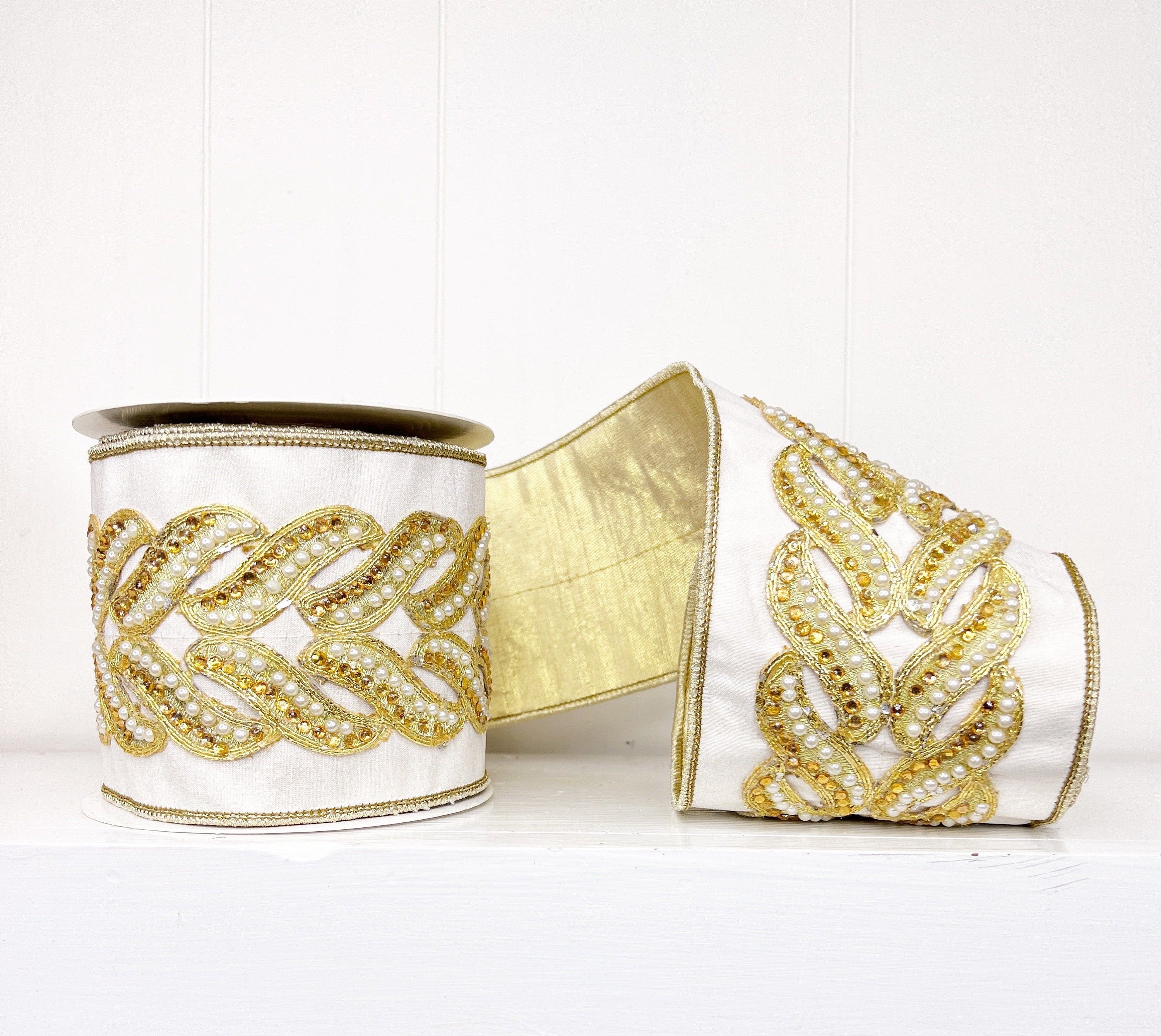 4 x 5 Yard Gold Braid Trim Velvet Gold Back Ribbon - Decorator's