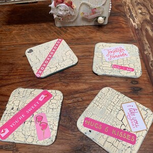 Decorative coasters and coaster holder