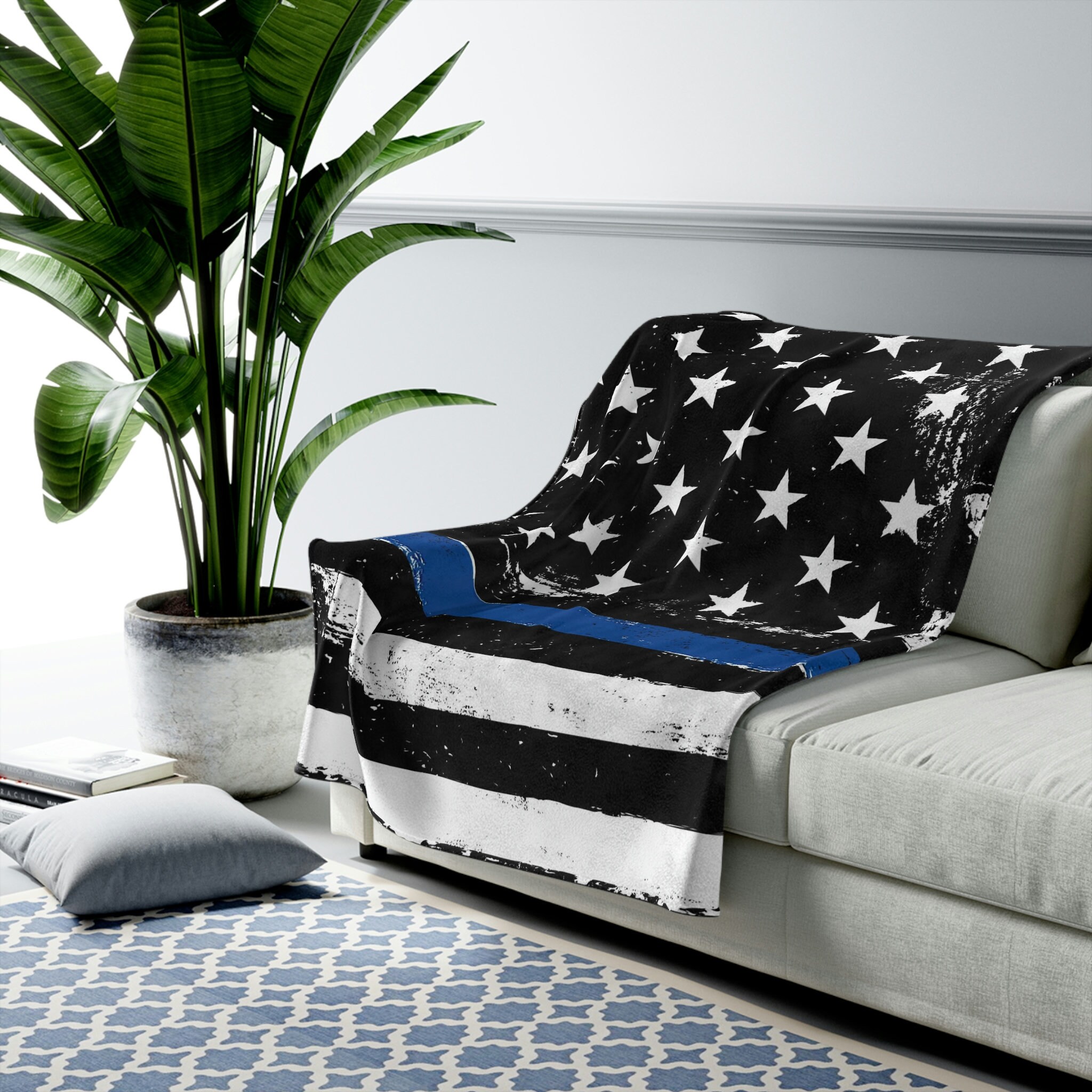 Blue Line Plush Blanket