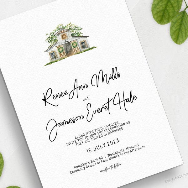 Country Barn Wedding Invitation Template | Simple Customizable Download - Easy to Edit Yourself - Printable File - 5x7 Invite | Rustic