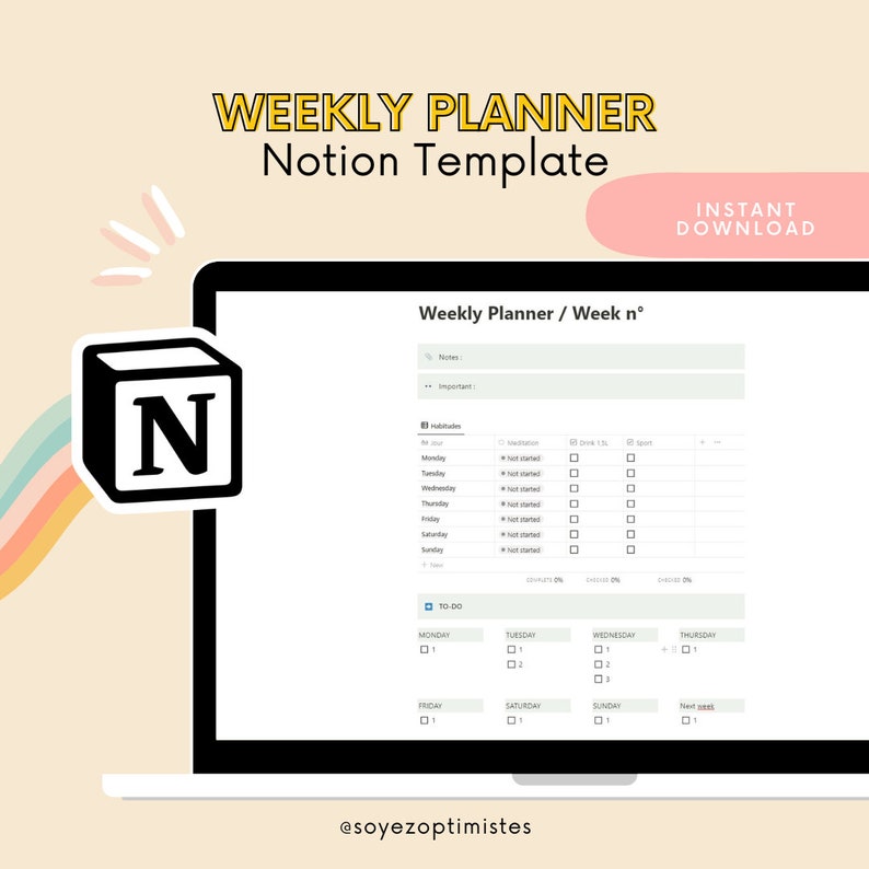 Weekly Planner Notion Template Instant Download Etsy