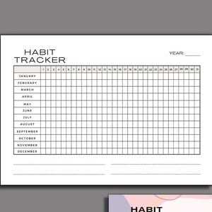 Habit Tracker Printable | Monthly Habit Tracker | Yearly Habit Tracker