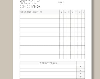 Editable Chore Chart Template, Fillable Weekly To-Do List (PDF)